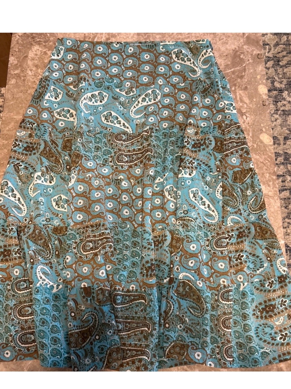 Emma James BOHO style Teal Brown Paisley Tiered Midi Skirt Lined Women's Size 14
